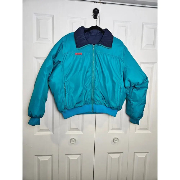 Vintage 90s Columbia Down Puffer Jacket Reversible Mens Adult Small L Blue Teal - Picture 1 of 11